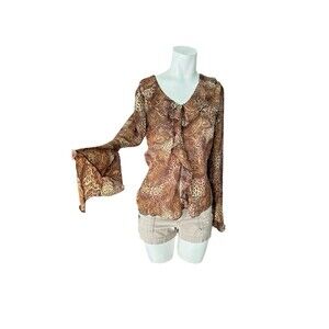 Sharon Y2K whimsitoght babydoll long sleeves animal print USA Bells sleeves S